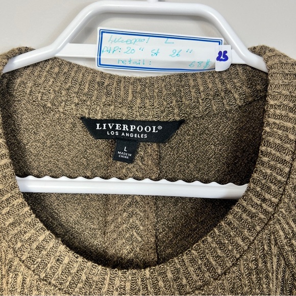 Liverpool Earth Brown Mel Crew Neck Sweater Lightweight Knit Relaxed Fit Women L - Picture 5 of 12